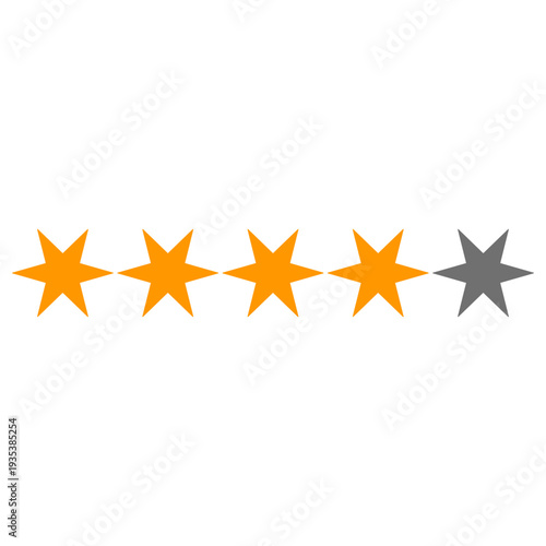 Four Out of Five Stars Rating Vector, Golden Customer Feedback Stars for Reviews