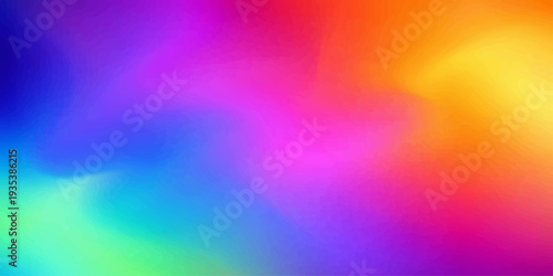 A vibrant abstract rainbow background features a bright bokeh light texture with a colorful gradient spectrum of pink and blue motion lines in a flowing vector illustration design