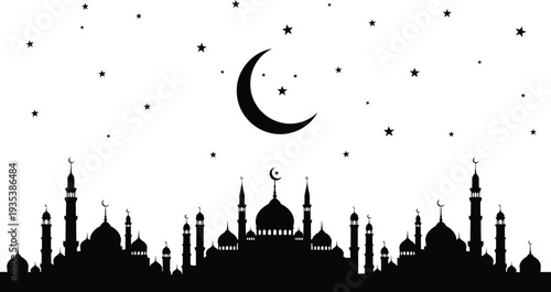 Ramadan night sky with mosque silhouette
