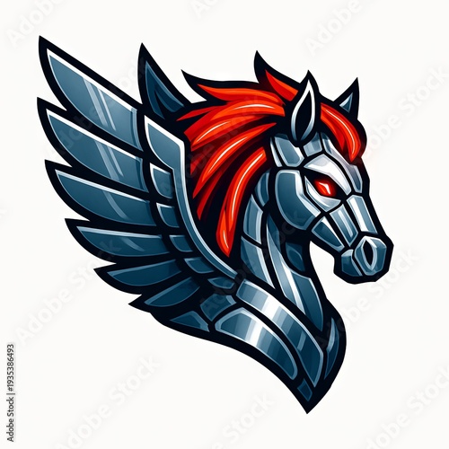 Wallpaper Mural Metallic Horse Head with Red Mane. Torontodigital.ca