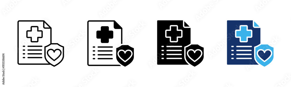 Fototapeta premium Health Insurance icon sheet multiple style collection