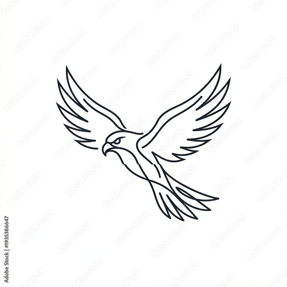 Fototapeta premium Simple Line Drawing of Flying Bird.