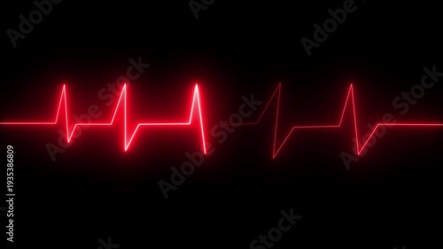 Heartbeat monitor EKG line monitor showing heart pulse. Neon sign heartbeat signal animation, Glowing color neon heartbeat icon. Heart bit signal .neon heart beat icon ,4k video,black 