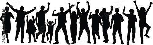 Vector silhouettes of a man and a woman dancing together, showing human evolution, passion for music, sport, and celebration in black illustration style