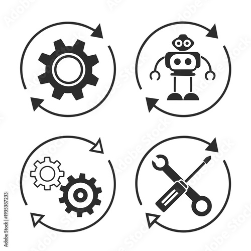 Icons representing automation and maintenance