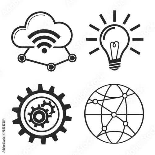Icons representing technology and innovation concepts