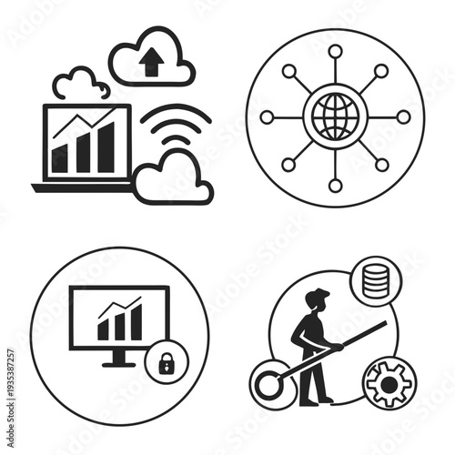 Icons representing data management and security