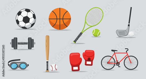 Diverse Sports Equipment Collection: Fitness, Team Sports, and Recreation