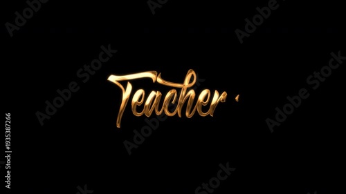 Happy Teacher's Day text animation in gold ink drops with particles.