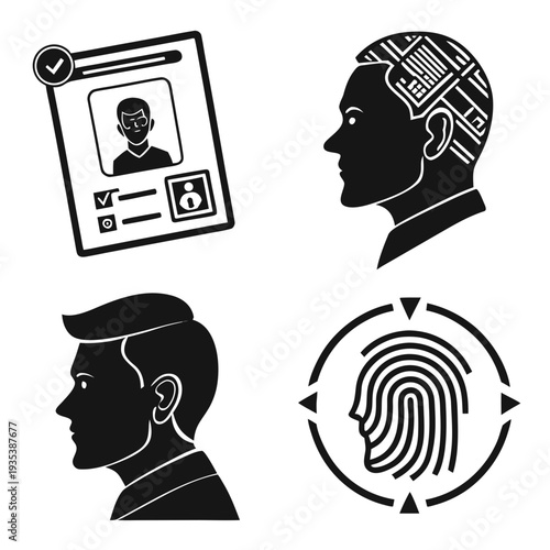 Biometric identification icons set