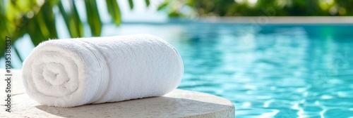 White towel on poolside, enjoying luxury travel, spa, and wellness relaxation