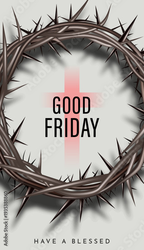 Good Friday Poster Design with Crown of Thorns Wreath and Sacred Christian Symbolism