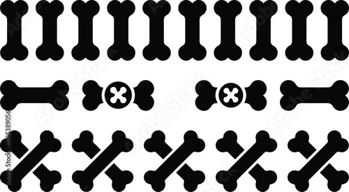Black silhouette illustration of bone icons arranged in rows, including single bones, marked bones with X symbols, and crossed bones forming educational puzzle pattern design