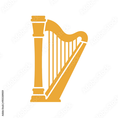 Golden harp vector illustration isolated on white, classical music instrument icon