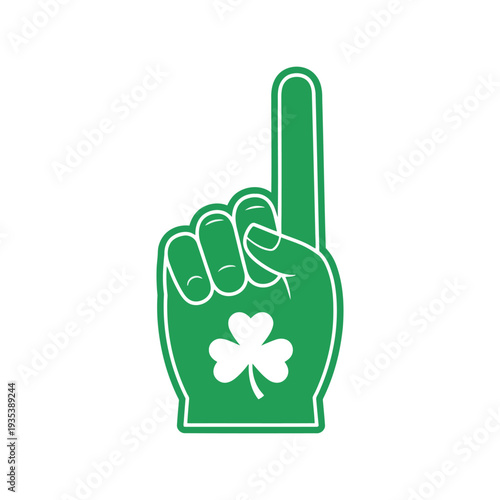Green foam finger with shamrock vector illustration for St. Patrick's Day sports events
