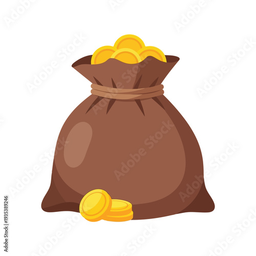Money bag with gold coins vector illustration isolated on white background for finance and banking design