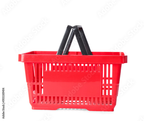 Red shopping basket on whit...