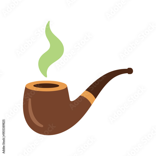 Smoking Pipe Vector Illustration with Green Smoke Isolated on White Background