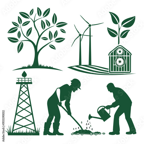 Environmental conservation and sustainable energy icons