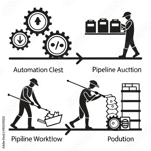 A diagram showing automation replacing human labor in a factory setting