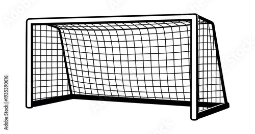 Soccer goal outline with net, depicting sports equipment for football, achieving victory, scoring goals, and playing championship matches
