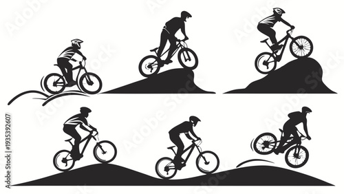 Dynamic Mountain Biking Silhouettes Extreme Sports Action for Adventure Sports Websites and Outdoor Lifestyle Advertising