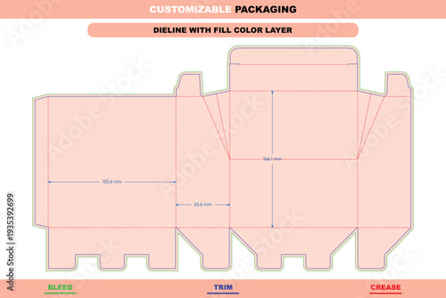 Paper carton tuck end box dieline for custom dimensions editable print ready vector packaging template customizable elegant professional fold structure die line layout