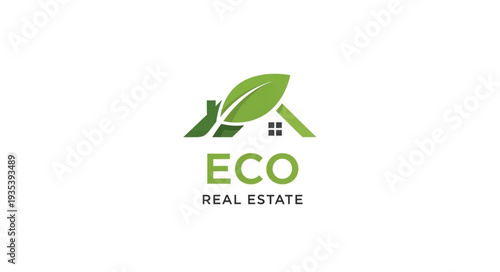 Eco Real Estate Logo - Sustainable Home with Leaf Symbolizing Green Living.