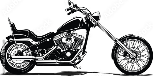 Classic Chopper Motorcycle Silhouette Vector Illustration Custom Cruiser Bike Vintage Motorbike Design for Biker Club Garage Poster T Shirt Graphic