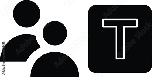 A simple black and white icon of two people and a letter