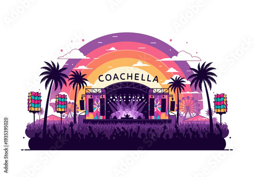 Desert Music Festival Sunset Flat Design Artwork
