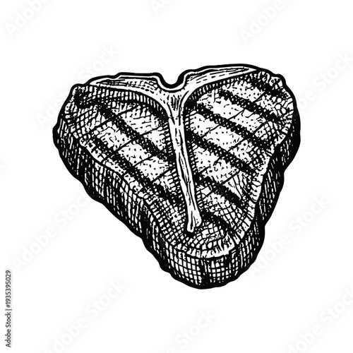 Vintage beef steak engraving style meat food illustration