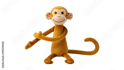 Photography Isolated soft plush monkey doll toy cute happy animal for kids on display, fun a