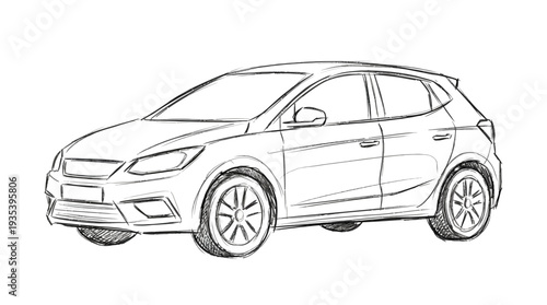 Hand-drawn sketch of a modern hatchback car