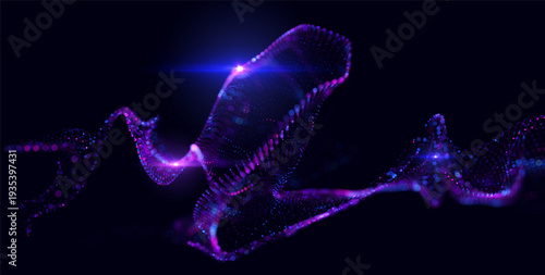Futuristic data array visualization with flowing particle waves and digital interface representing big data analysis, pattern recognition, artificial intelligence, machine learning vector background
