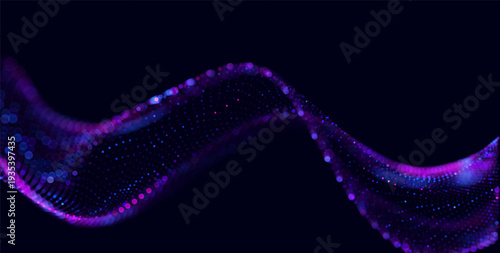 Futuristic data array visualization with flowing particle waves and digital interface representing big data analysis, pattern recognition, artificial intelligence, machine learning vector background