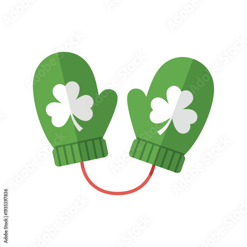 Green shamrock mittens vector illustration for St. Patrick's Day seasonal winter design