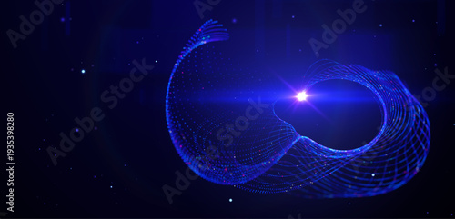 Futuristic data array visualization with flowing particle waves and digital interface representing big data analysis, pattern recognition, artificial intelligence, machine learning vector background