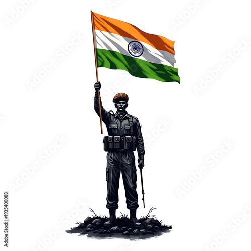 Indian Army Soldier Holding National Flag Patriotic Vector Illustration