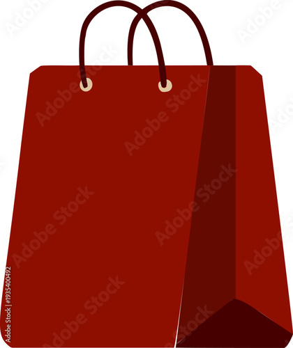 Shopping bag, red paper package icon isolated on white. Sale retail object, fashion store gift handle container. Paper shopping bag boutique marketing element, commercial buy symbol.