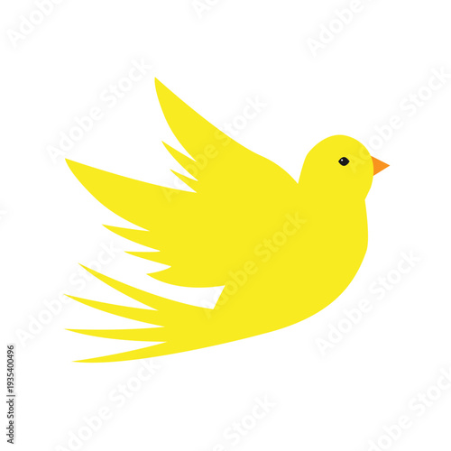 Stylized flying yellow bird. Cartoon object.Isolated. Vector illustration.