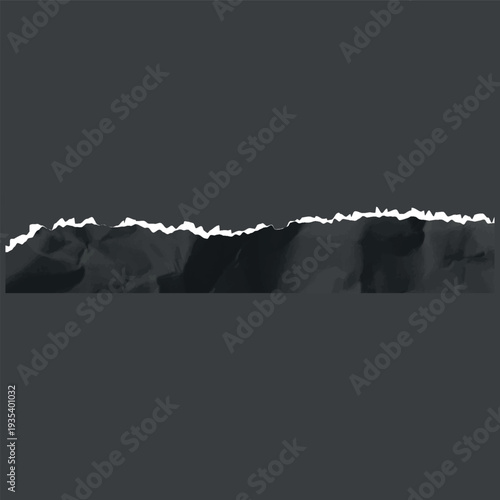 Black crumpled torn paper strip, torn sheet of page fragment, vector realistic wrinkled scrap with straight bottom edge