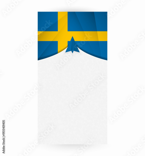 Travel to Sweden, Stylish Travel Banner with Flag and Paper Airplane.