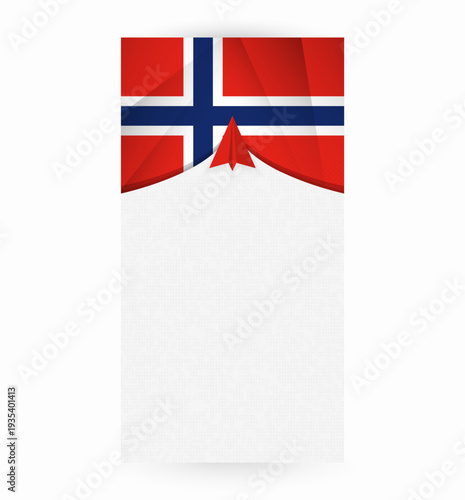 Travel to Norway, Stylish Travel Banner with Flag and Paper Airplane.