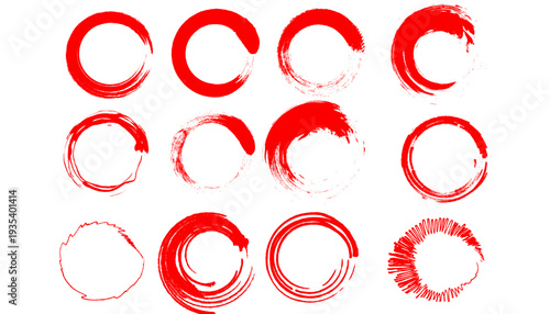 Hand Drawn Red Doodle Ellipses and Scribble Circles Set Isolated on White Background