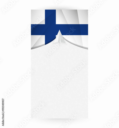 Travel to Finland, Stylish Travel Banner with Flag and Paper Airplane.