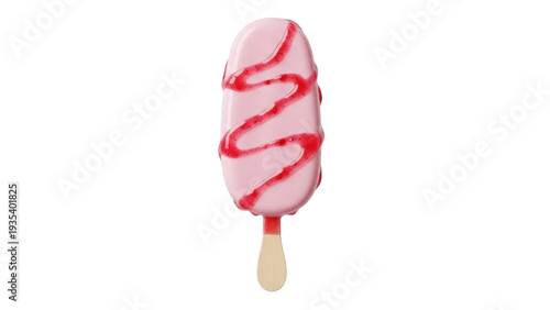 фотографія Isolated strawberry-flavored ice cream bar covered in red glaze, on a wooden sti