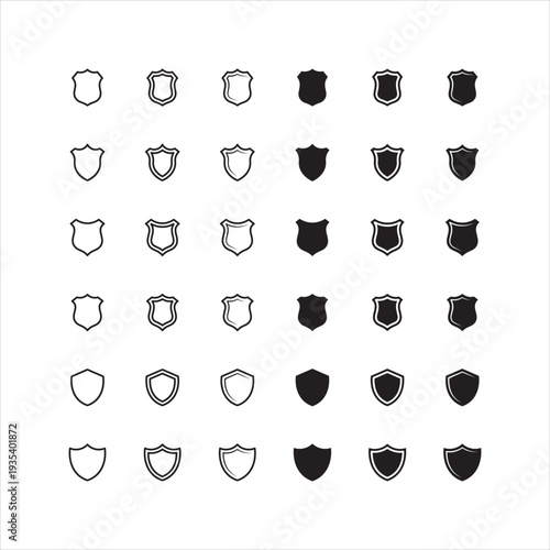 Shield icon set. Protect shield security line icons. Badge quality symbol, sign, logo or emblem. Vector illustration, eps10.