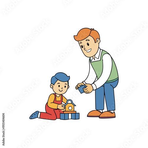 Father's Day activity, father and son building blocks together, playtime
