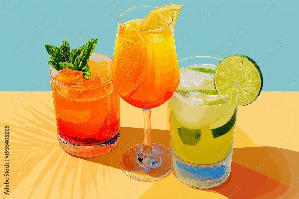 Fototapeta premium Illustration of a refreshing collection of beverages.